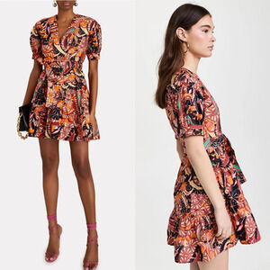 A.L.C. Carey Cotton Puff Sleeve Belted Mini Fit & Flare Dress Orange Women's 4